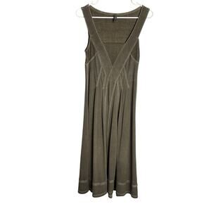 Deca Paris Dress Womens T1/S Army Green Knit Square Neck Sleeveless Lagenlook